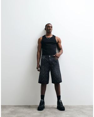 CERNUCCI Jorts Slavato Decorati Con Strass - Nero