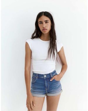 Pull&Bear Denim Short Met Halfhoge Taille - Blauw