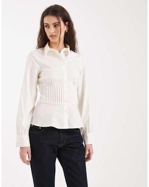 Miss Selfridge Pleat Detail Fitted Shirt - White