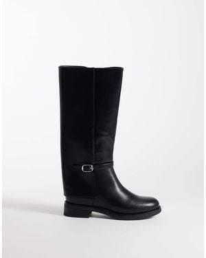 Glamorous Riding Knee Boots With Buckle - Black