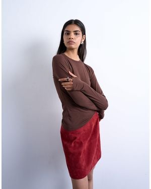 TOPSHOP Long Sleeve Crew Neck Superfine Top - Red