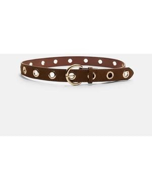 Stradivarius Belt With Metallic Eyelets - Brown