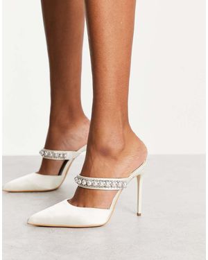 Truffle Collection Bridal Heeled Mules With Pearl Embellishment - White
