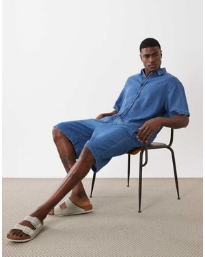 ASOS Pull On Mid Length Linen Blend Denim Jorts - Blue
