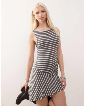 Collusion Slash Neck Drop Waist Dress - White