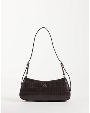 Calvin Klein Small Shoulder Bag With Croc Texture - White