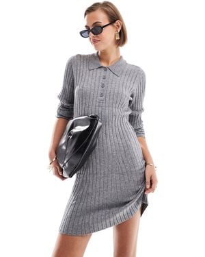 Object Knitted Henley Mini Dress - Gray