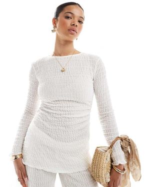 Pull&Bear Textured Long Sleeve Asymmetric Top Co-ord - White