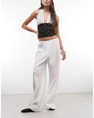 Weekday Pull On Textured Cotton Trousers - White