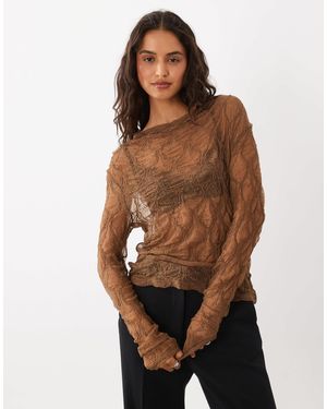 Aware Langärmliges transparentes spitzentop - Braun