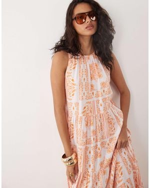 Y.A.S Sleeveless Tiered Hem Smock Maxi Dress - Orange