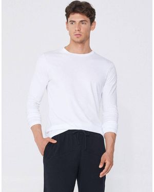 Tezenis 100% Cotton Long Sleeve Round Neck Top - White