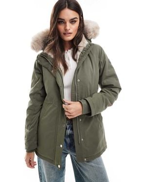Hollister Teddy Faux Fur Lined Hooded Parka Jacket - Green