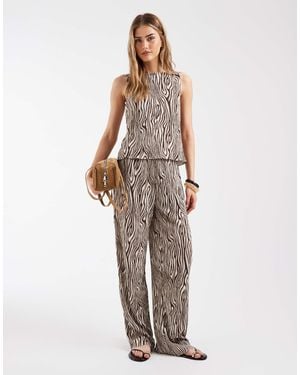 Pieces Wide Leg Plisse Pants Co-Ord - White