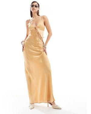 Lioness Satin Asymmetric Tie Detail Cami Maxi Dress - Metallic