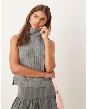 Vila Ribbed High Neck Sleevless Knitted Vest - Grey