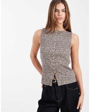 New Look Boat Neck Button Through Tank Top - Grey