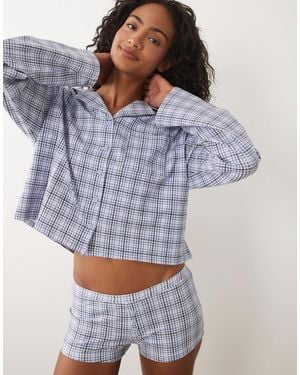 Cotton On Pyjama-hemd mit weichem, kastigem schnitt und knopfleiste mit passender shorts - Blau