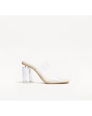 Bershka Heeled Sandals With Vinyl Straps - Natural