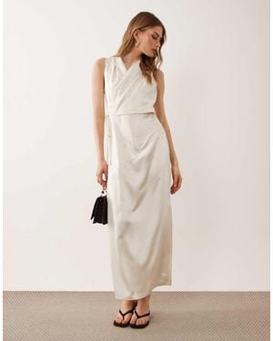 ASOS Satin Wrap Top Midi Dress - Natural