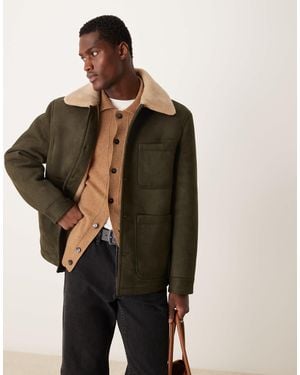Mango Blouson aviateur boutonné avec col en imitation peau - Marron