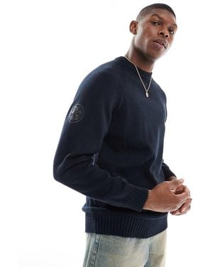 Pretty Green Crew Neck Knit Jumper With Sleeve Patch - Purple