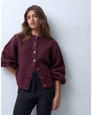 ASOS Fisherman Rib Waisted Cardigan With Wool - Red