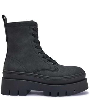 SEQWL Lace Up Military Ankle Boots With Block Heel - Black