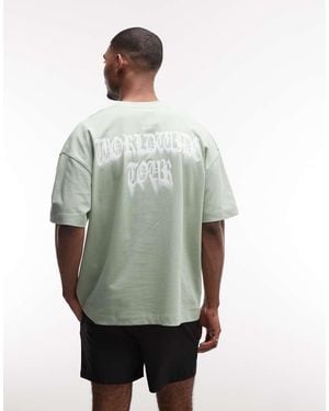 4505 Oversized Heavyweight Quick Dry Cotton T-shirt With Tour Graphic - Grey