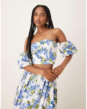 Y.A.S Off Shoulder Volume Sleeve Top Co-ord - Blue