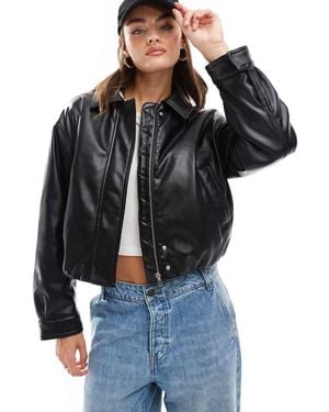 ASOS Clean Leather Look Bomber Jacket - Black