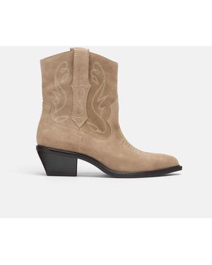 Stradivarius Leder-cowboy-stiefeletten mit absatz - Natur