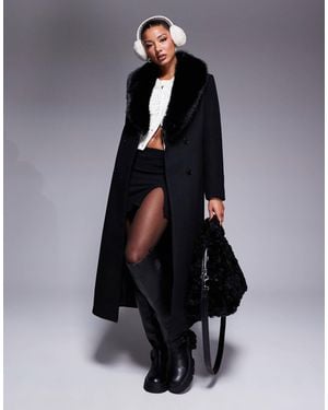 River Island Faux Fur Wool Look Coat - Blue