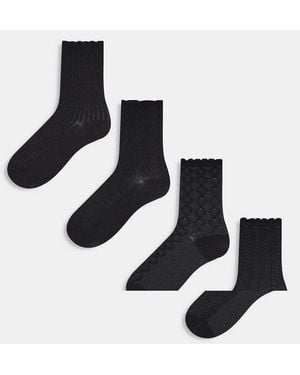 Lindex 4 Pack Structured Socks - Black