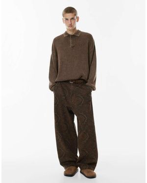 Pull&Bear Pantaloni A Fondo Ampio Marroni Con Stampa Cachemire - Marrone