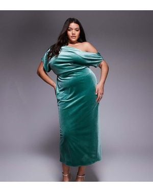 ASOS Asos Design Curve Velvet Dramatic Neckline Midi Dress - Green