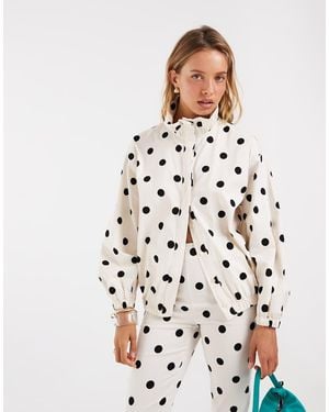 ASOS Co Ord Frill Funnel Neck Track Shirt - White