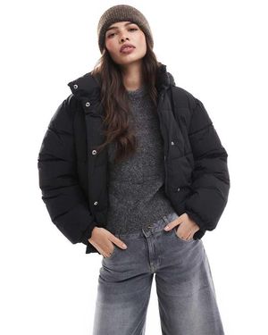 Pimkie Abrigo Acolchado Con Capucha Y Cordón Ajustable De - Negro