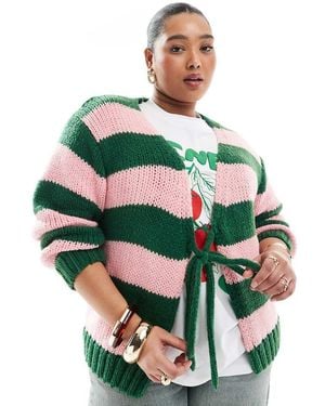 Renee Studio Plus Exclusive Tie Front Knitted Cardigan - Green