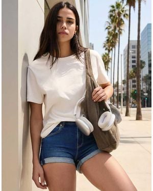 Bershka Denim Roll-up Shorts - Blue