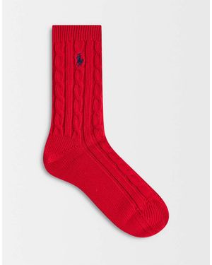 Polo Ralph Lauren Cable Knit Crew Socks - Red
