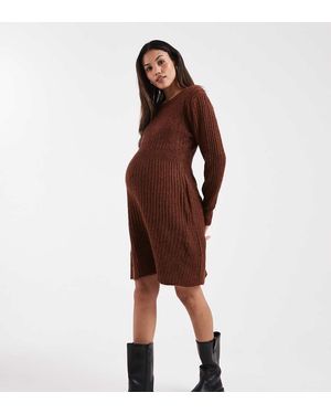 Mama.licious Mamalicious Maternity Ribbed Knitted Fit And Flare Mini Dress - Brown