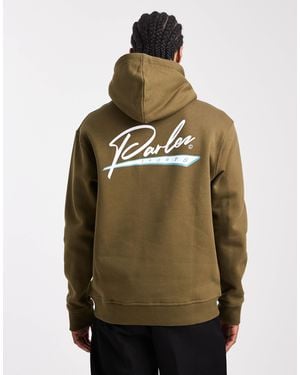 Parlez Screen Printed Athletic Graphic Logo Hoodie With Back Print - Green