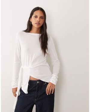 Miss Selfridge Tie Waist Fine Gauge Knit Top - White