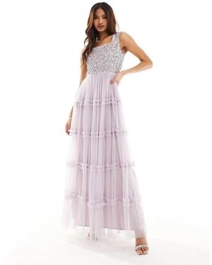 Beauut Bridesmaid Embellished Maxi Square Neck Dress With Ruffle Skirt - Pink