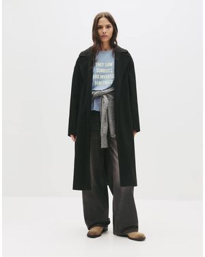 Pull&Bear Long Belted Coat - Black
