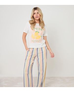 Threadbare Petite Lemonade Graphic Print Cotton Pyjamas (2-Piece Set) - White