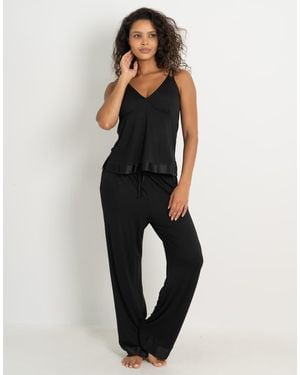 Pour Moi Jersey And Satin Moulded Cup Cami Trouser Pyjama Set - Blue