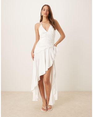 Bardot Halter Neck Asymmetric Midaxi - Natural