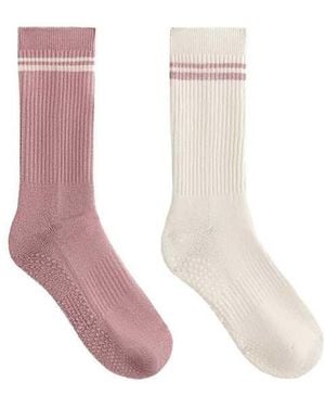 Oysho 2 Pairs Of Classic Cotton Blend Yoga And Pilates Socks - White